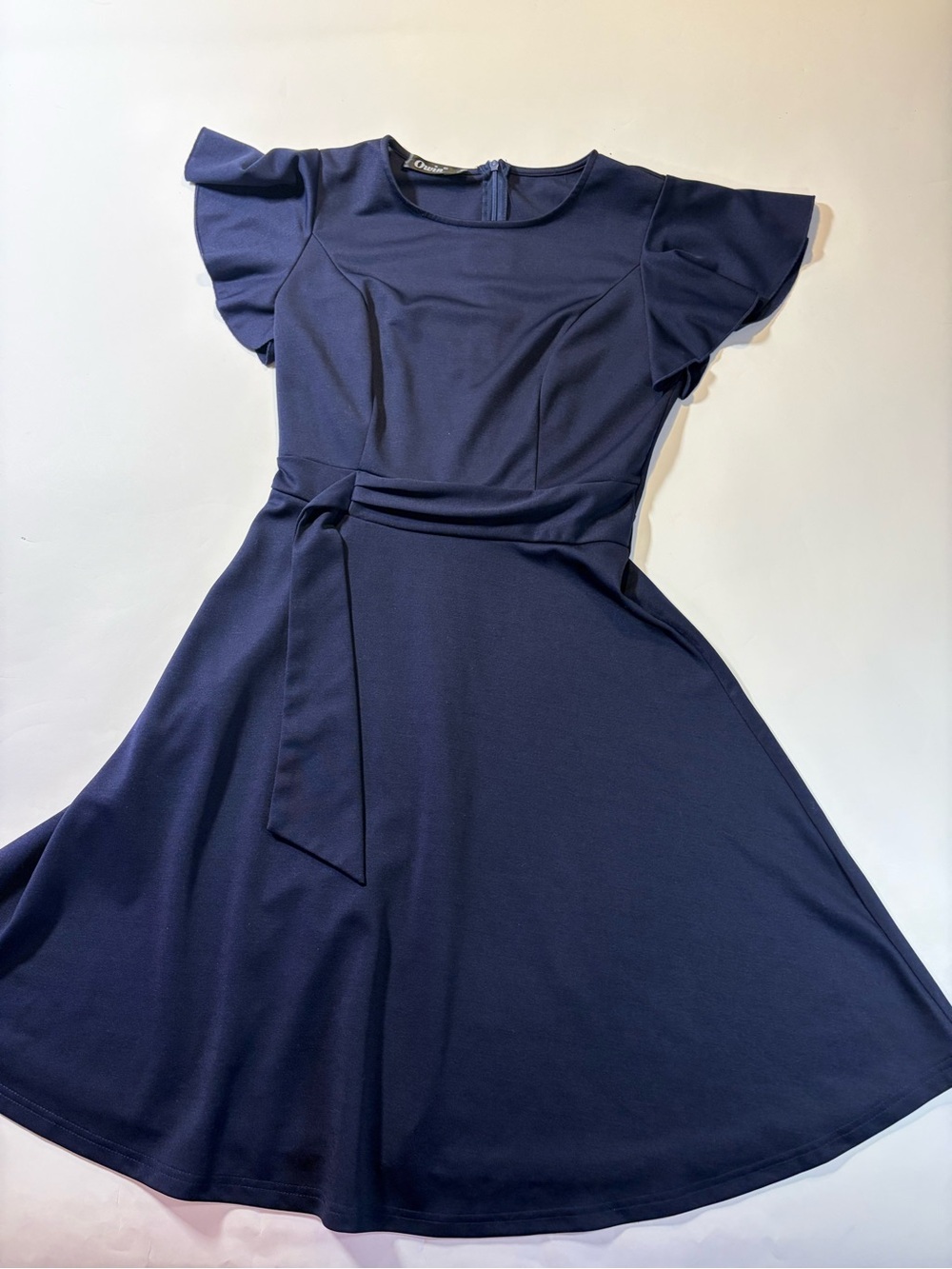 Classic Navy Midi Dress with Flutter Sleeves